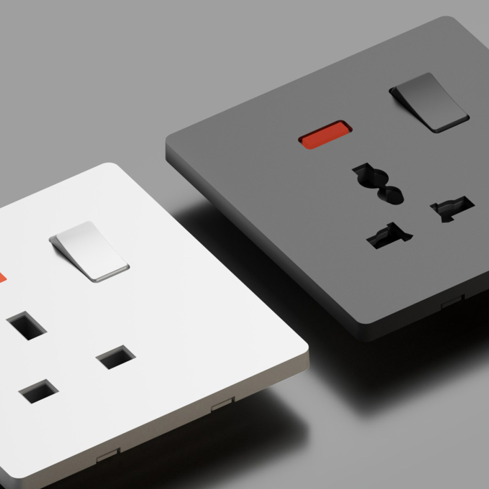 FIKO Ultra-thin Wall switches and sockets UK standard Flame retardant PC panel with USB/Type-c Light switch and power outlets