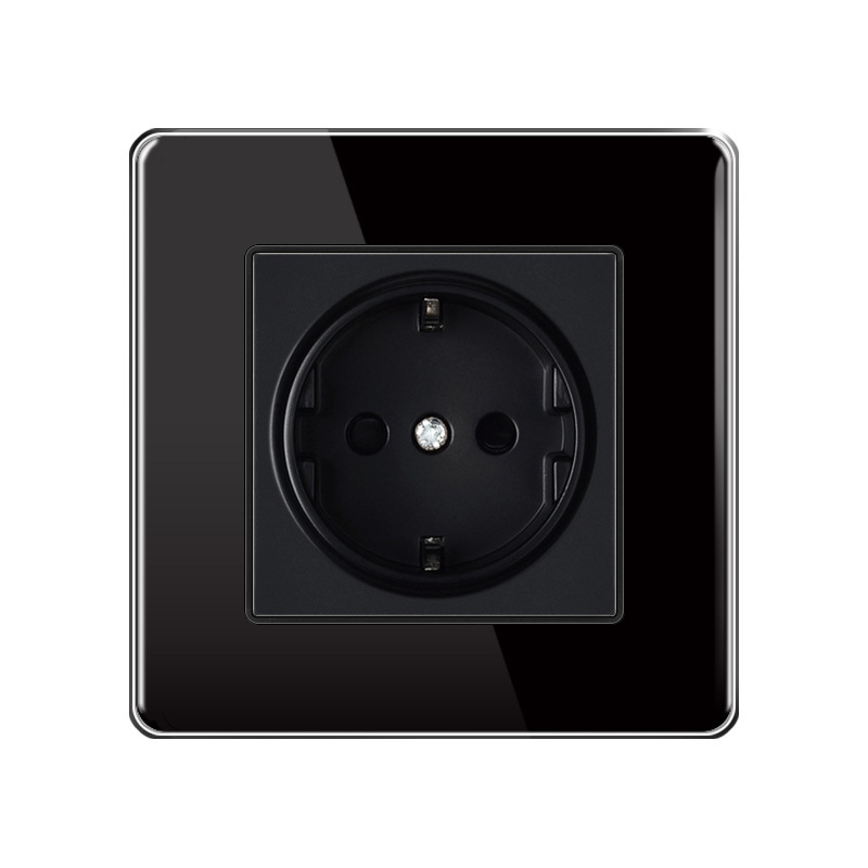 FIKO 86type Black Tempered glass panel wall socket EU/UK/US/Australia Standard with switch+USB+Type-c+Indicator light