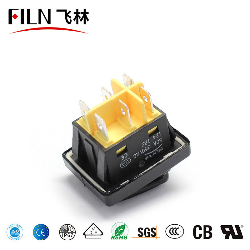 FILN ON-OFF-ON 20A/30A 250V Heavy Duty 6 pin IP67 Sealed Waterproof T85 Industrial machinery and equipment rocker switch