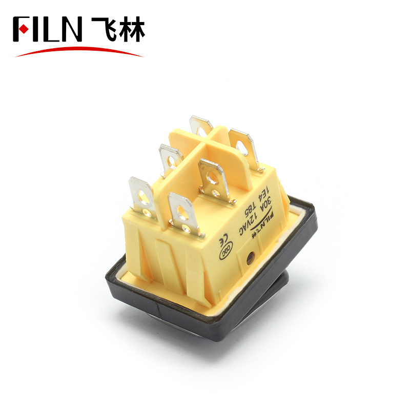 FILN 30A rocker switch waterproof on-off toggle switch panel mounting 22x30mm stainless steel with 6 pins