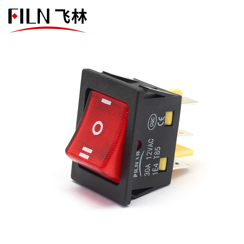 FILN KCD4 Industrial 3 Position 12VAC Rocker Switch T85 1e4 Rocker Panel Switch with LED