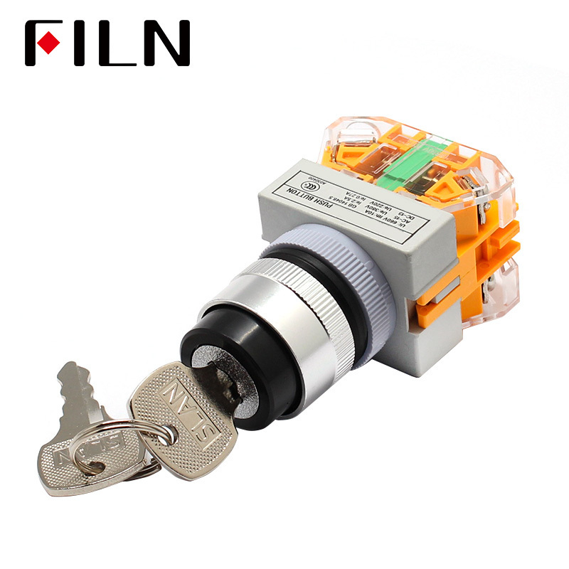 LAY7-11Y_21 Rotary Push button Switch with key 2 position 1NO/1NC Latching Plastic Push Button