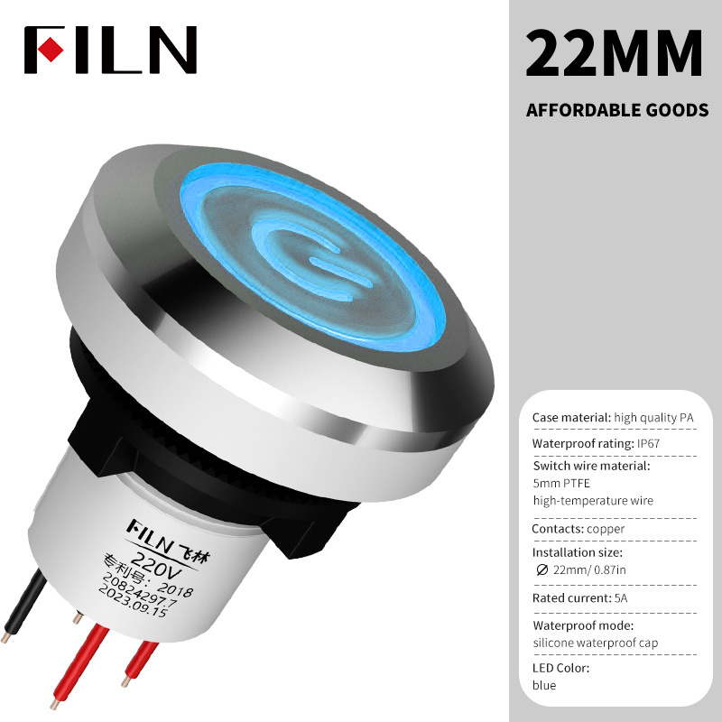 22mm  Ip68  Waterproof Touch Stainless Steel Switch Led Latching On Off Piezo Switch Momentary Lamp Push Button Switch for Light