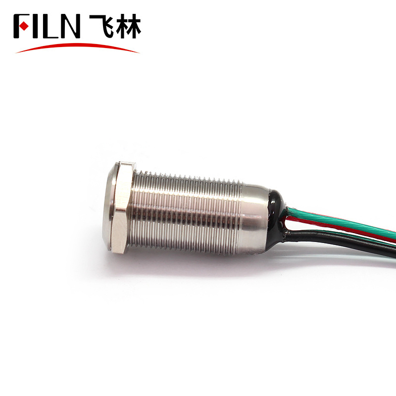 FILN 12MM push button switch 12V IP68 waterproof flat round latching push button switch metal stainless steel with wire