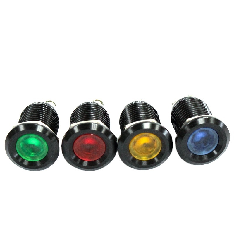 FILN 12mm waterproof black house Signal lamp LED Metal Indicator light Flat LIGHT 12V screw connect