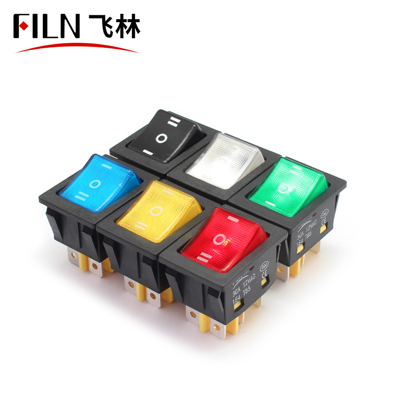 High Current 3 Way Rocker Switch 4 pin 6pin 20A  Latching SPST  12V 24V AC 20MM Mini Rocker Switch with Led