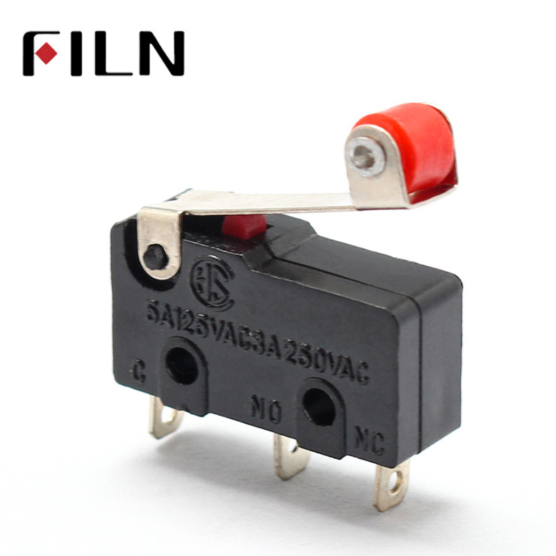 FILN KW12-3 Black 1NO1NC Mini Micro Roller Lever Arm Normally Open Close SPDT Snap Action Limit Switch 1A 250V