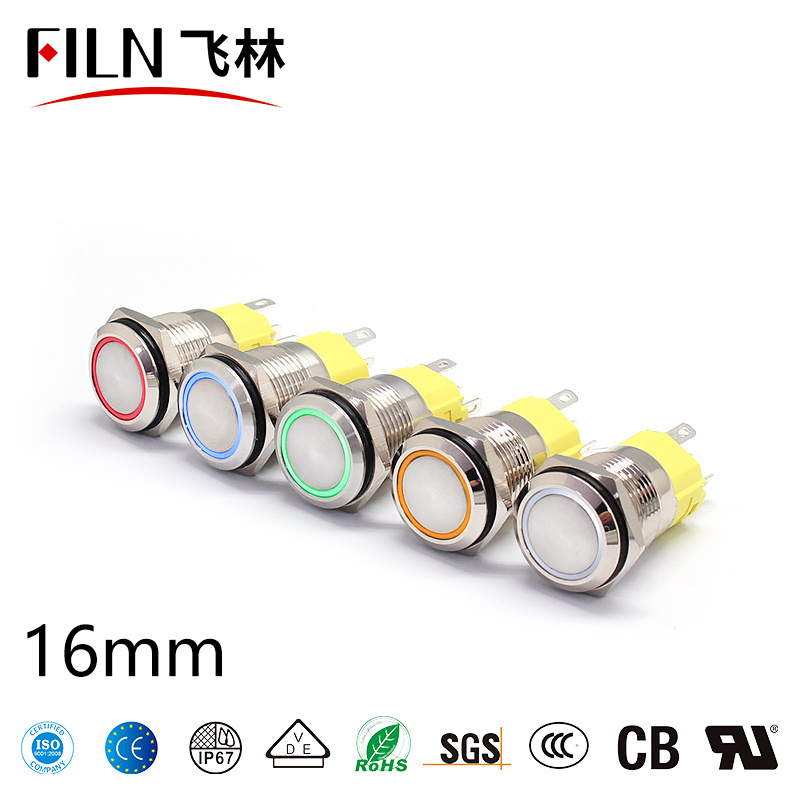 12v LED Stainless Steel Flat Head button16mm Self Return Momentary laching Push Button Switch