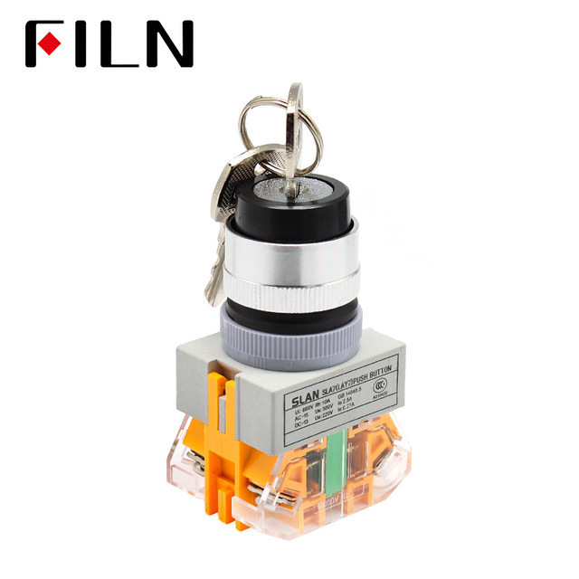 LAY7-11Y_21 Rotary Push button Switch with key 2 position 1NO/1NC Latching Plastic Push Button