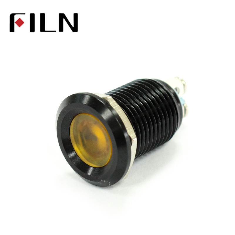 FILN 12mm waterproof black house Signal lamp LED Metal Indicator light Flat LIGHT 12V screw connect