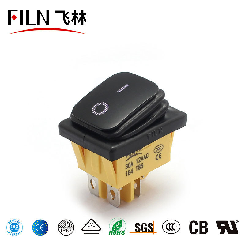 FILN 12 Volt On-off Rectangle Rocker Switch 4 Pin SPST 25A 30A AC 22*30mm Led Illuminated Car Rocker Switch