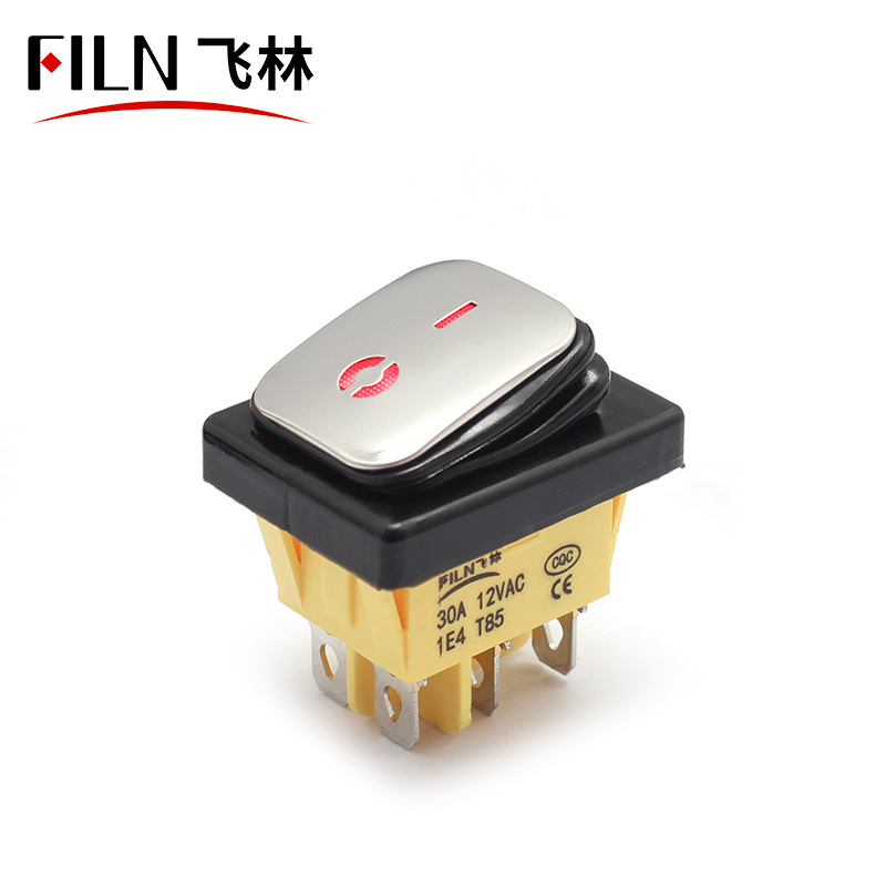 FILN 30A rocker switch waterproof on-off toggle switch panel mounting 22x30mm stainless steel with 6 pins