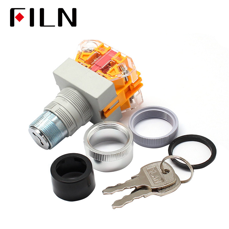 LAY7-11Y_21 Rotary Push button Switch with key 2 position 1NO/1NC Latching Plastic Push Button