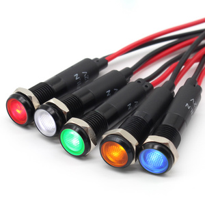 FILN 8mm 10mm 12mm Indicator lights LED indicator Metal Pilot Panel light 20cm cable Chrome Finish Car Boat Marine