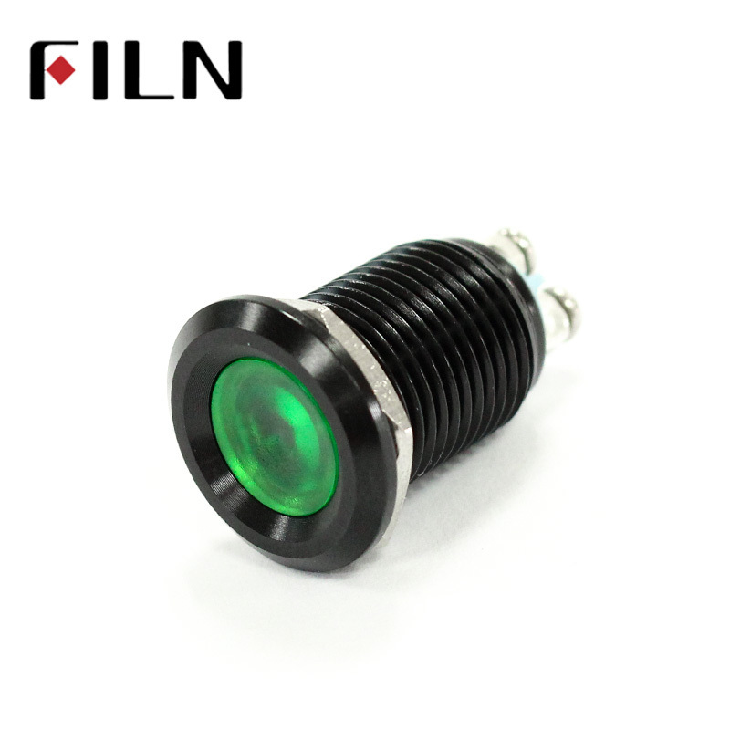 FILN 12mm waterproof black house Signal lamp LED Metal Indicator light Flat LIGHT 12V screw connect