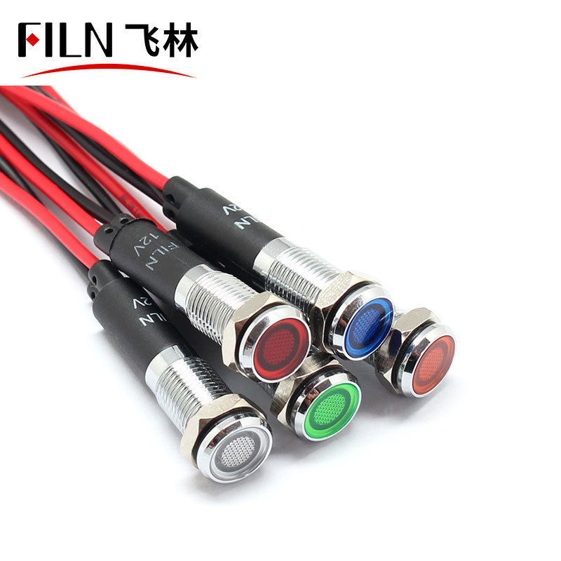 FILN 8mm 10mm 12mm Indicator lights LED indicator Metal Pilot Panel light 20cm cable Chrome Finish Car Boat Marine