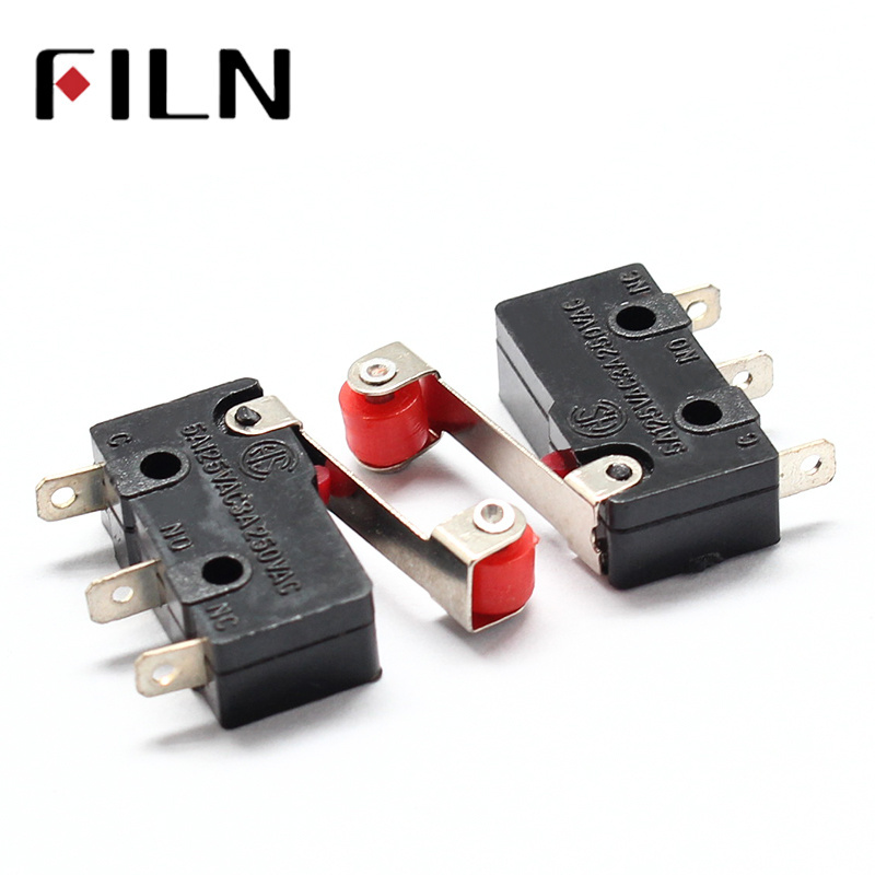 FILN KW12-3 Black 1NO1NC Mini Micro Roller Lever Arm Normally Open Close SPDT Snap Action Limit Switch 1A 250V