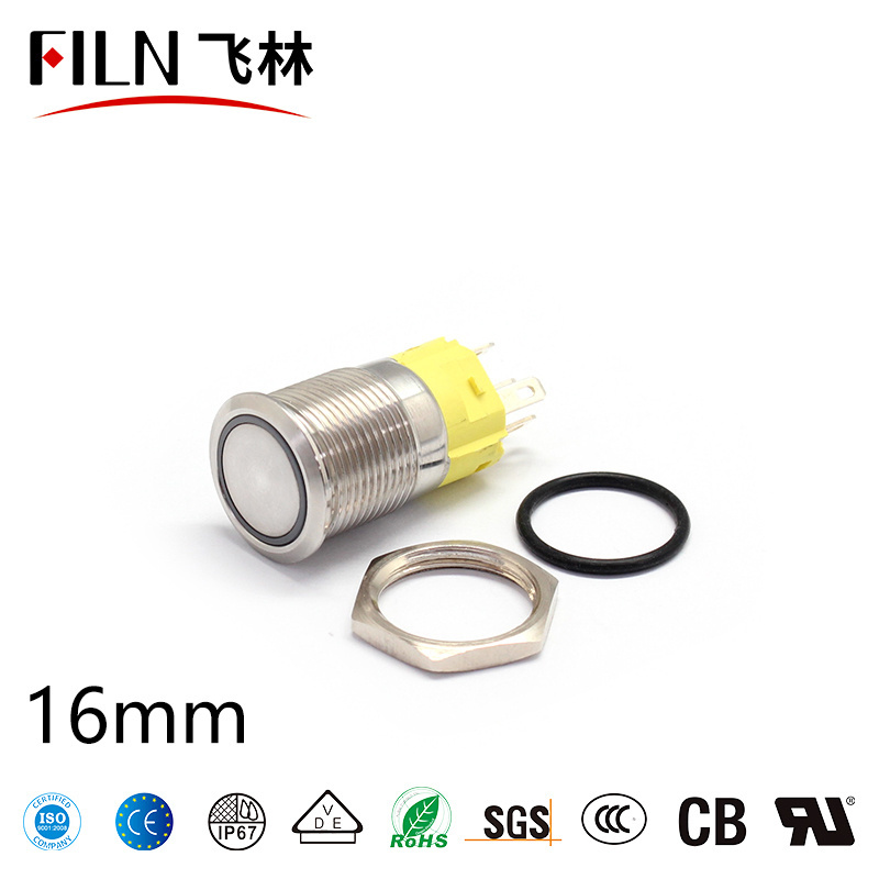 12v LED Stainless Steel Flat Head button16mm Self Return Momentary laching Push Button Switch