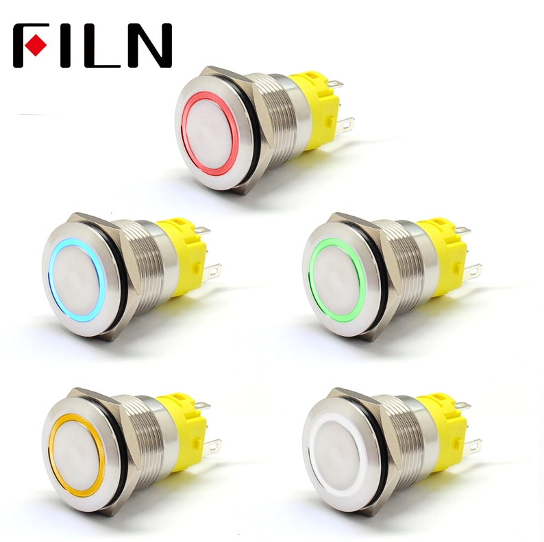 19mm stainless steel waterproof Ring LED IP67 1NO 1NC Momentary Latching Push button switch