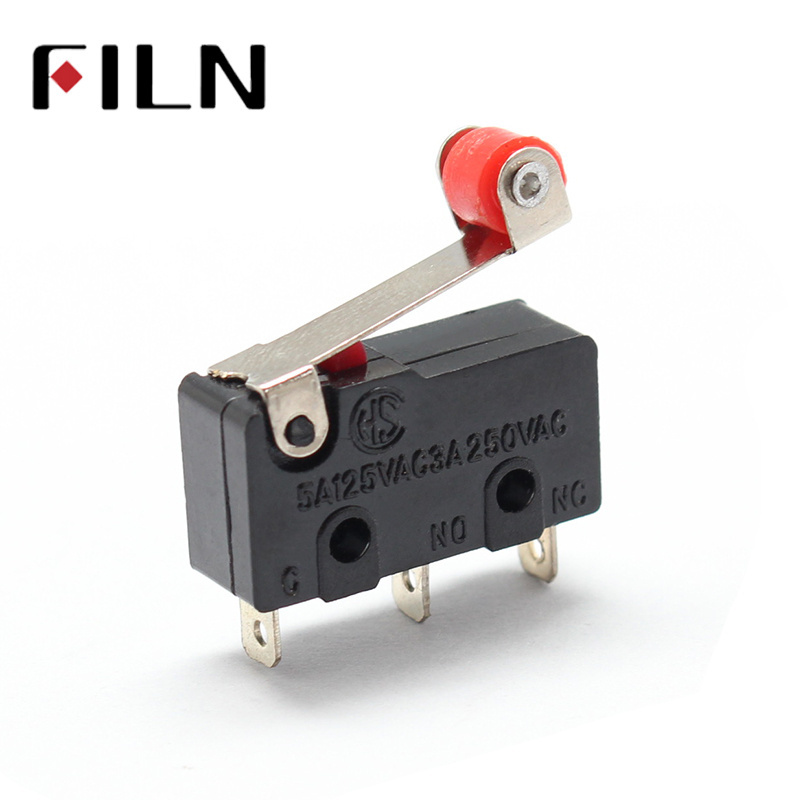 FILN KW12-3 Black 1NO1NC Mini Micro Roller Lever Arm Normally Open Close SPDT Snap Action Limit Switch 1A 250V