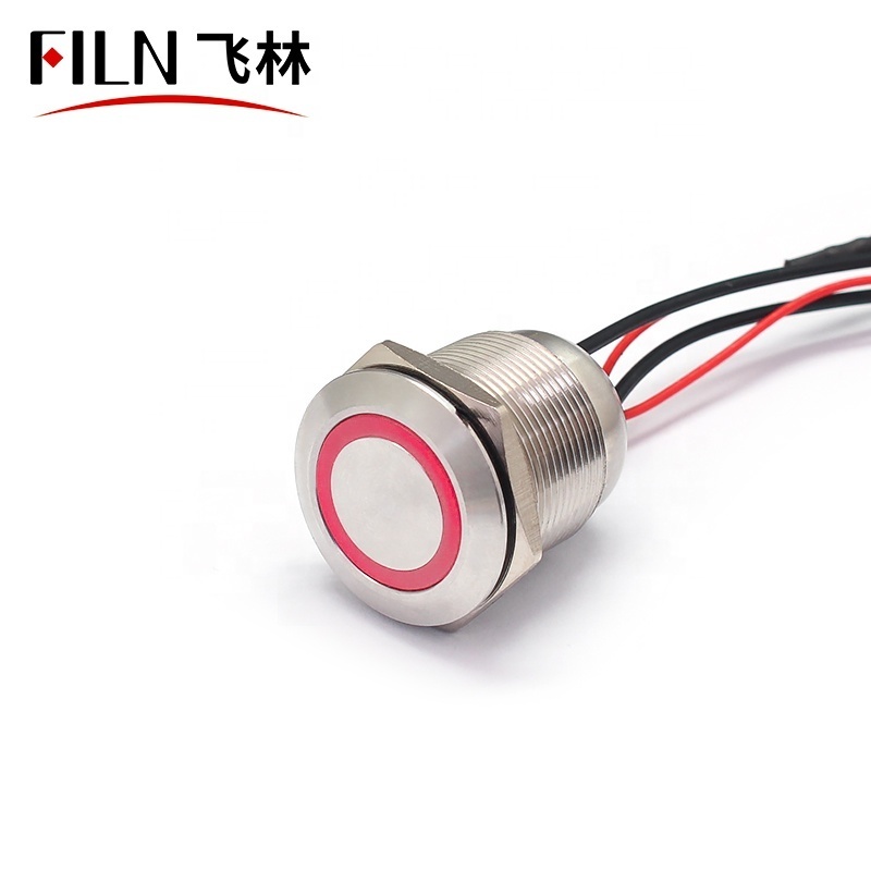 FILN 22mm Metal 12V 110V Led Brass Nickel Plate Momentary Latching Waterproof Push Button Switch with Wire