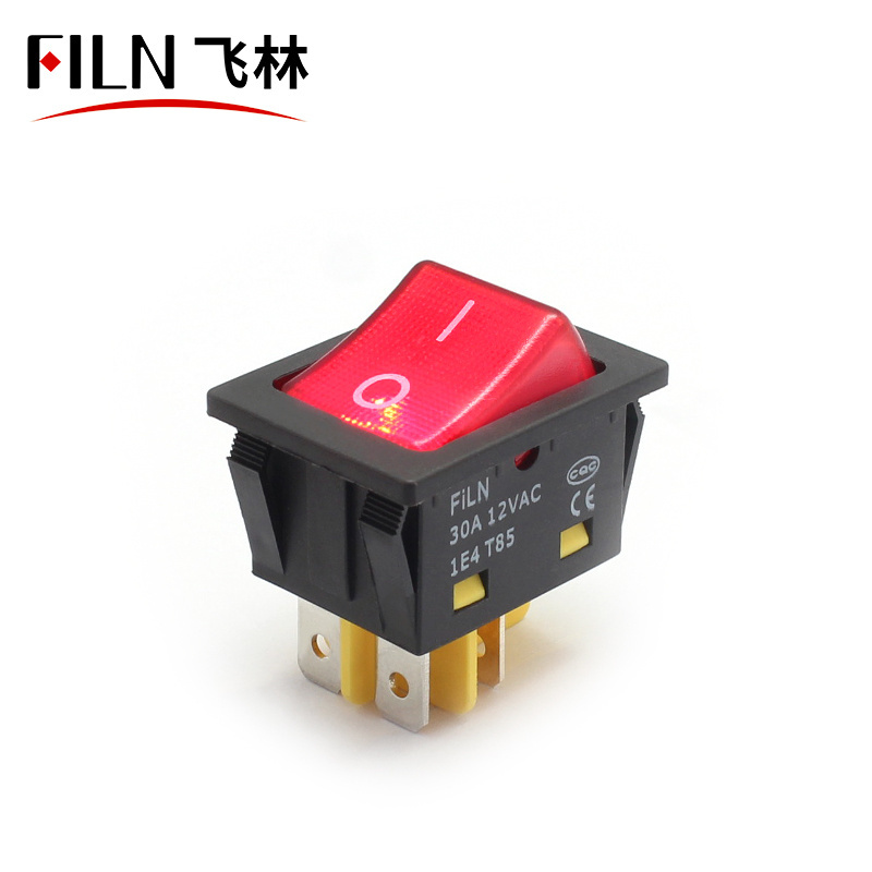 FILN 30A BIG CURRENT KCD4-201N MARINE ROCKER SWITCH SWITCH PANEL ILLUMINATE LIGHT 220V 24V RED YELLOW BOAT SWITCH