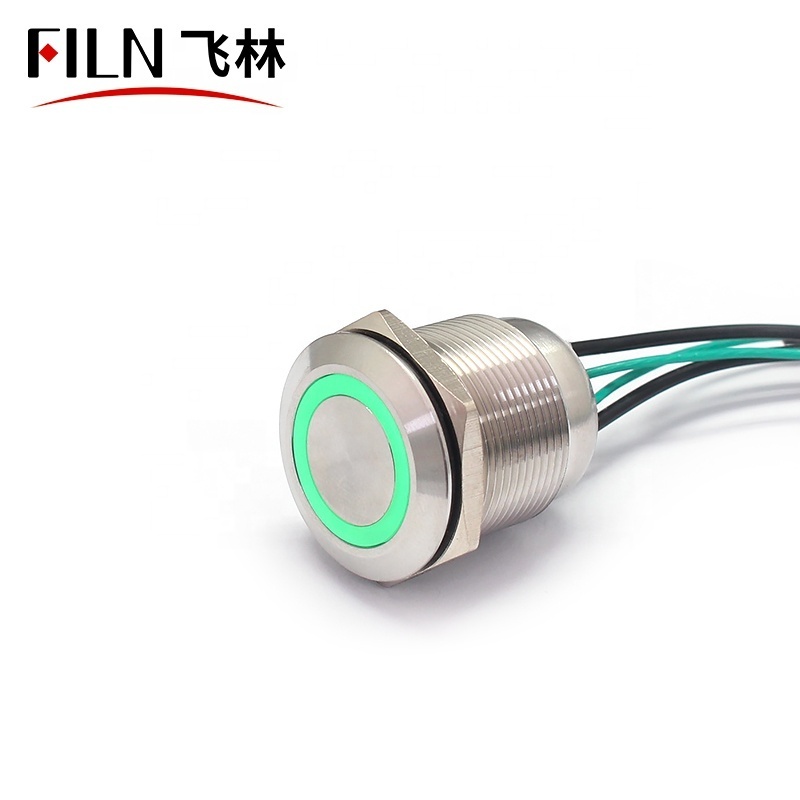 FILN 22mm Metal 12V 110V Led Brass Nickel Plate Momentary Latching Waterproof Push Button Switch with Wire