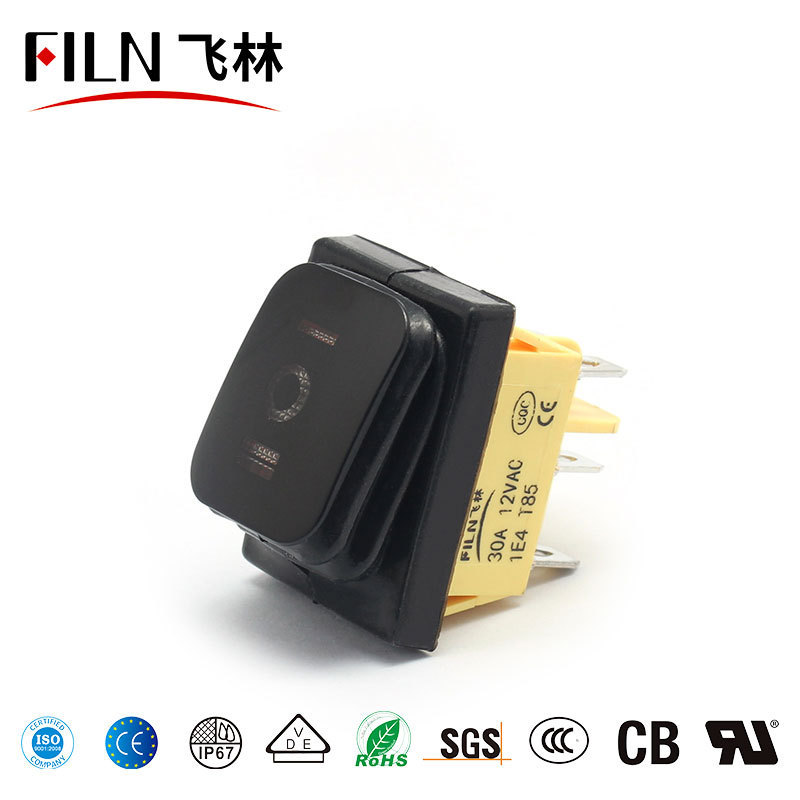 FILN T85 Electrical Rocker Switch On-off-on 3 Position 6 Pin Automotive 30A 110VAC LED illuminated Waterproof Rocker Switch