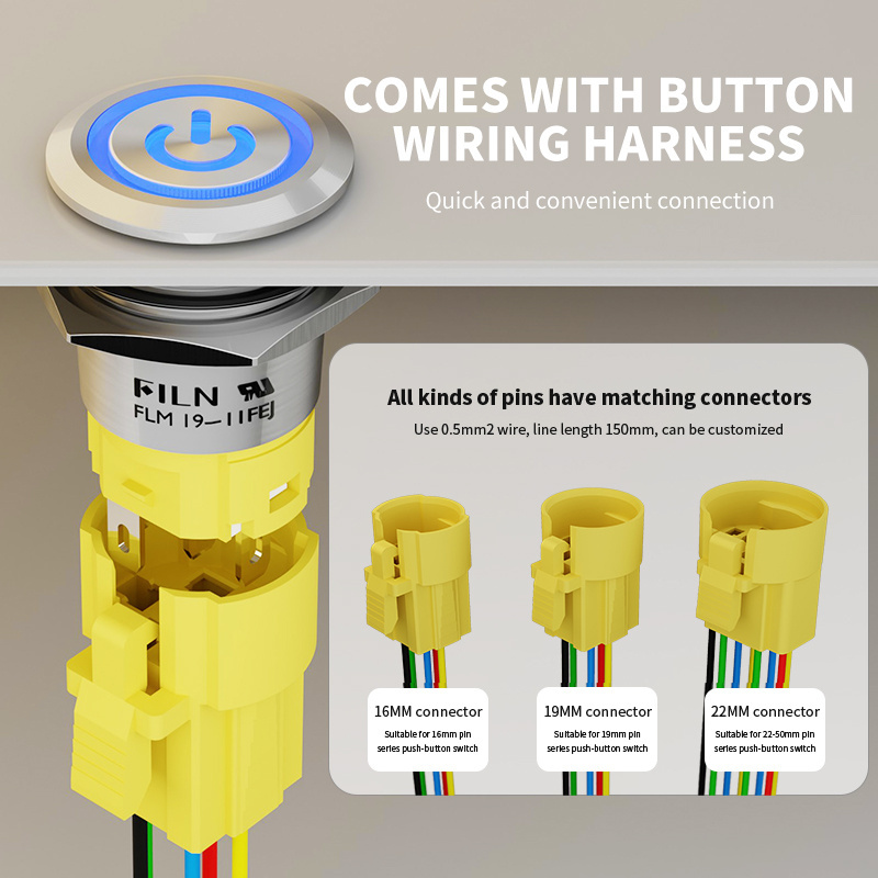 FILN 16/19/22/30mm 12/24V Led Ring Illuminated Stainless Steel Push Button Electronic Switch 5 pin push button position switch