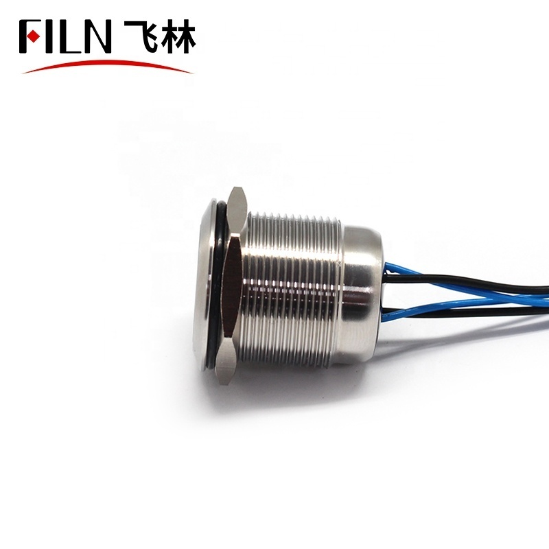 FILN 22mm Metal 12V 110V Led Brass Nickel Plate Momentary Latching Waterproof Push Button Switch with Wire