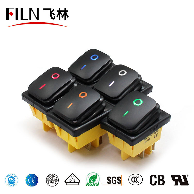 FILN 12 Volt On-off Rectangle Rocker Switch 4 Pin SPST 25A 30A AC 22*30mm Led Illuminated Car Rocker Switch