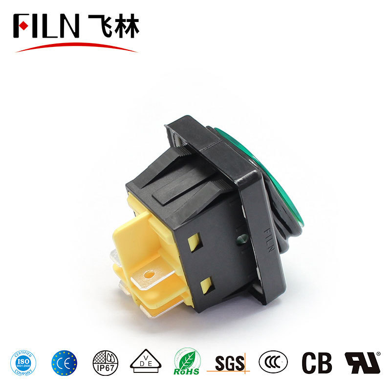 FILN rocker Switch LED on off 30A/250V Heavy Duty 4 pin DPST IP67 12V 220V 30x22 Sealed Waterproof T85 Boat Marine Toggle Switch