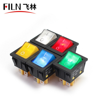 FILN 30A BIG CURRENT KCD4-201N MARINE ROCKER SWITCH SWITCH PANEL ILLUMINATE LIGHT 220V 24V RED YELLOW BOAT SWITCH