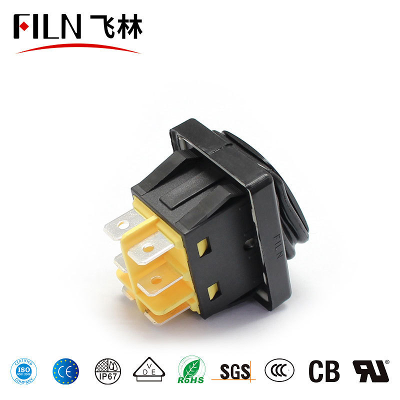 FILN ON-OFF-ON 20A/30A 250V Heavy Duty 6 pin IP67 Sealed Waterproof T85 Industrial machinery and equipment rocker switch