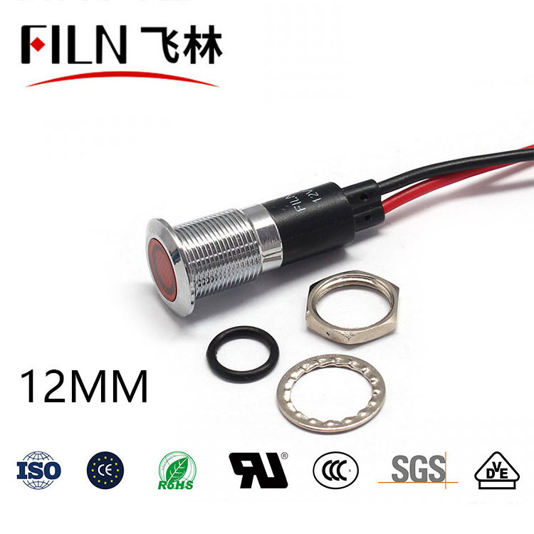 FILN 8mm 10mm 12mm Indicator lights LED indicator Metal Pilot Panel light 20cm cable Chrome Finish Car Boat Marine