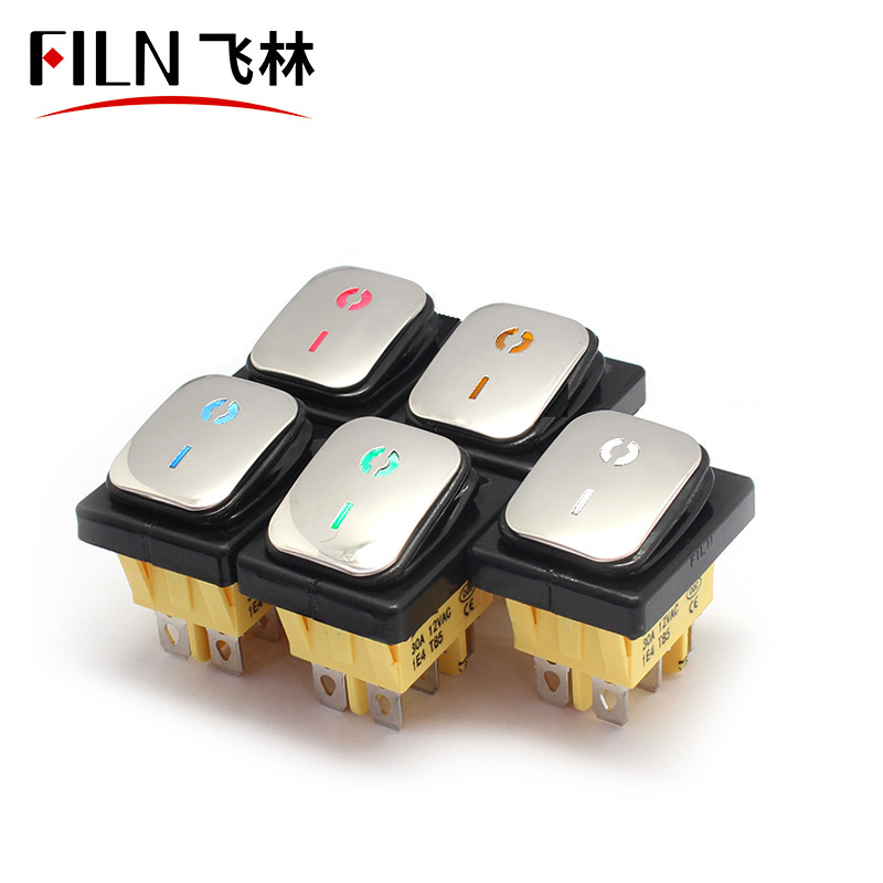 FILN 30A rocker switch waterproof on-off toggle switch panel mounting 22x30mm stainless steel with 6 pins