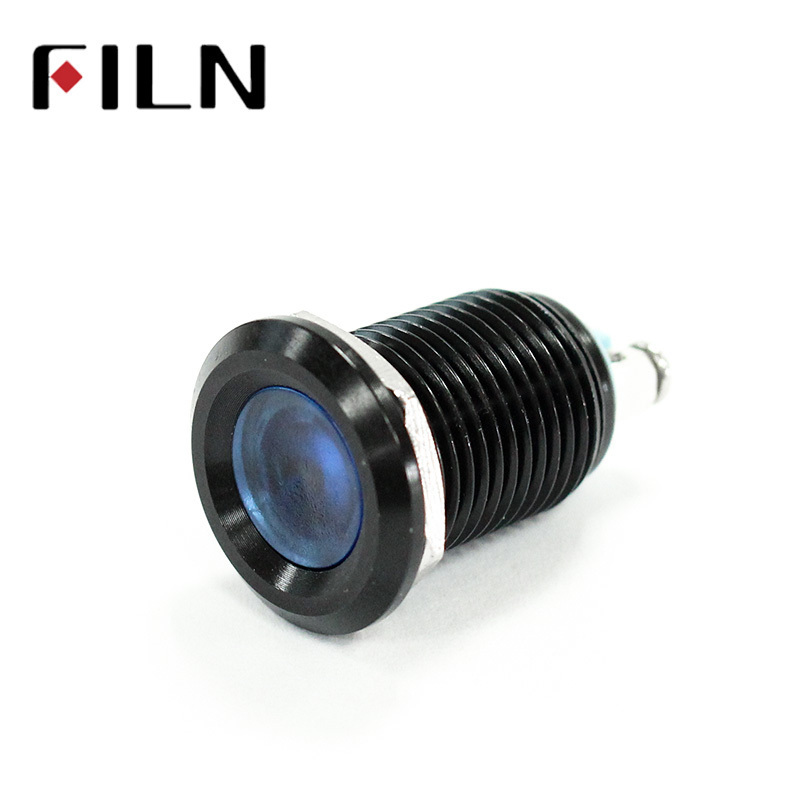 FILN 12mm waterproof black house Signal lamp LED Metal Indicator light Flat LIGHT 12V screw connect