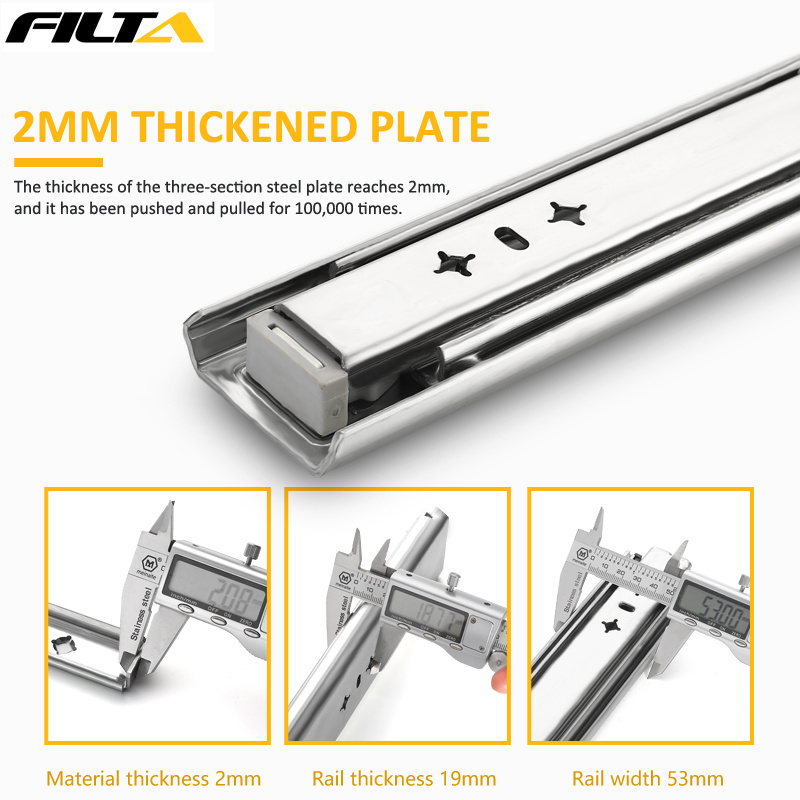 Filta 53mm full extension telescopic channel ball bearing heavy duty drawer slides with lock