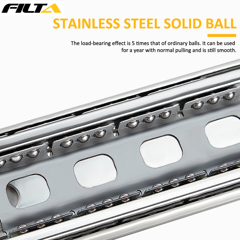 Filta 53mm full extension telescopic channel ball bearing heavy duty drawer slides with lock