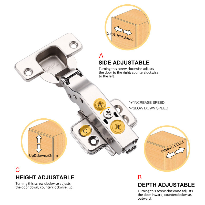 DTC Furniture Hardware 4d Adjustable Conceal Door Auto Hinges Soft Closing Hydraulic Cabinet Hinge