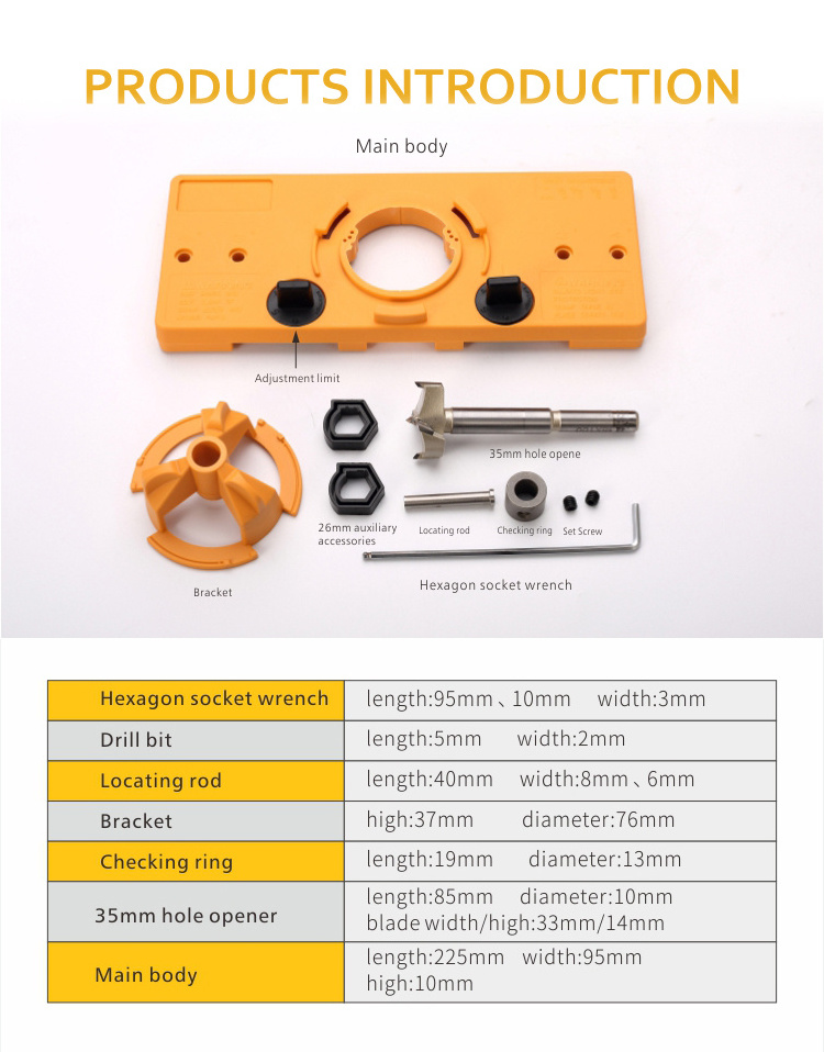 Filta Woodworking Carpenter Tool 35mm/26mm Concealed Cabinet Hinge Cup Guide Template Drilling Hole Opener Jig Tool