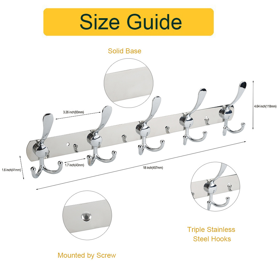 Metal Wall Mounted Robe Hook Rack Hanger Stainless Steel Multifunction Coat Hook Rails