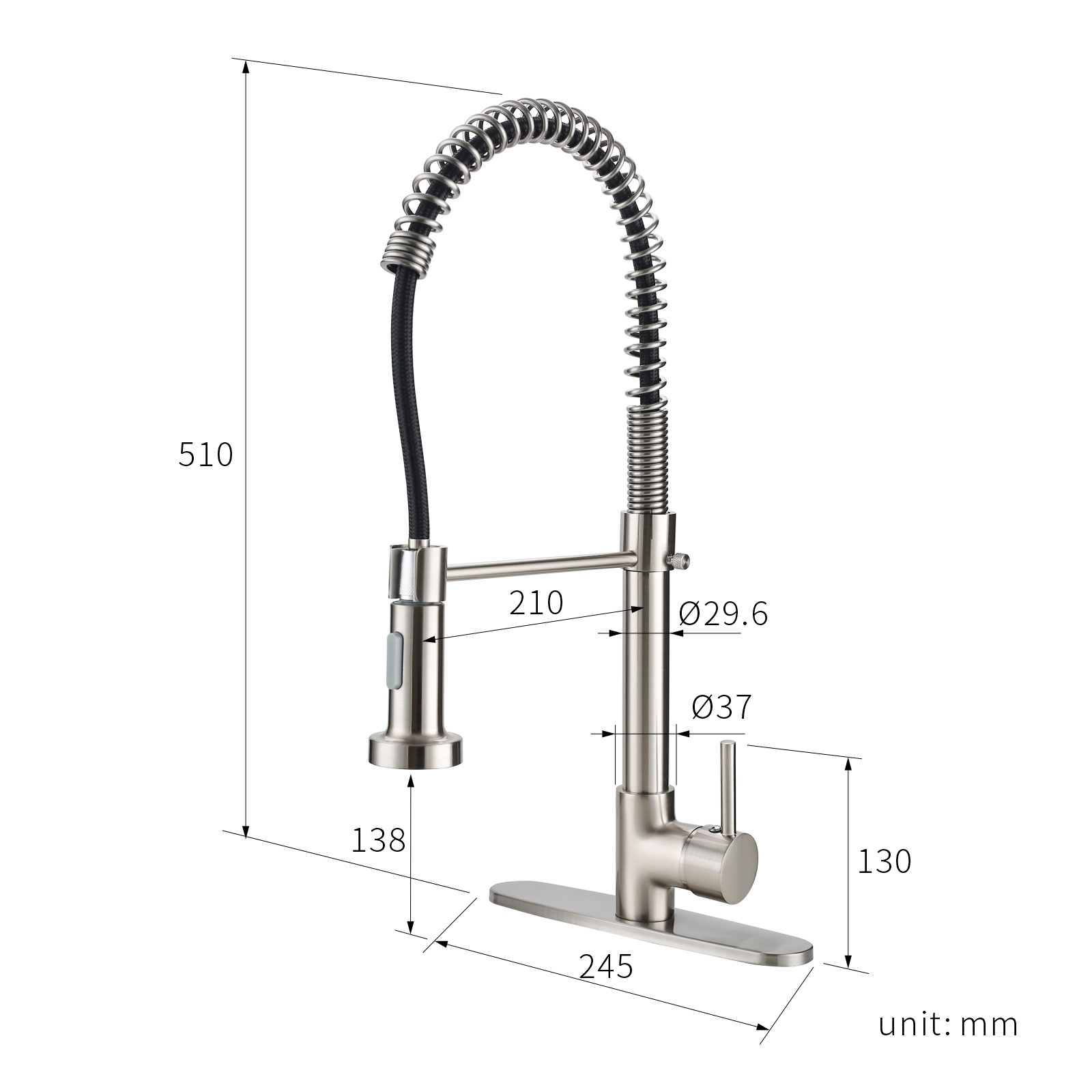 Brass Cartridge Long Neck Single Handle Pull Down Kitchen Sink Faucet Black with Sprayer, Pull Out Kitchen Faucet