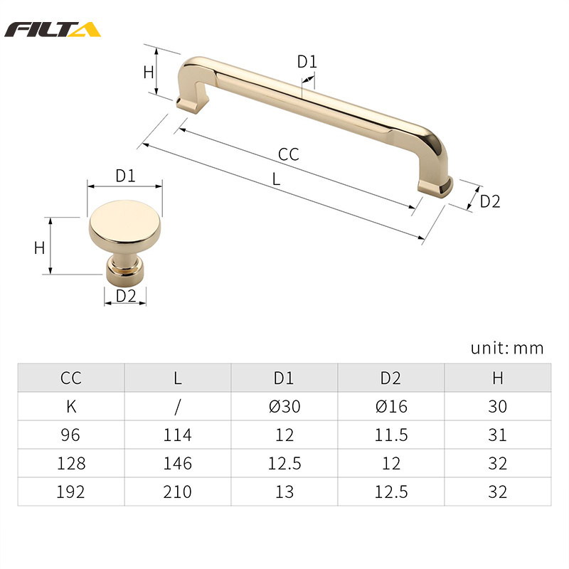 Modern Style Zinc Alloy Furniture Hardware Dresser Brushed Brass Knobs Cabinet Handle Pull