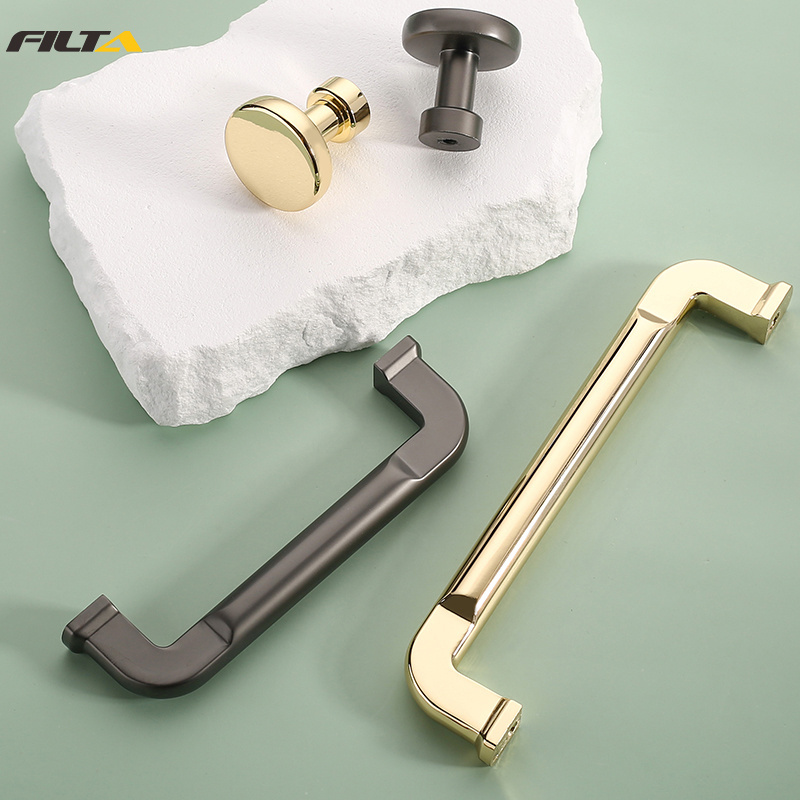 Modern Style Zinc Alloy Furniture Hardware Dresser Brushed Brass Knobs Cabinet Handle Pull