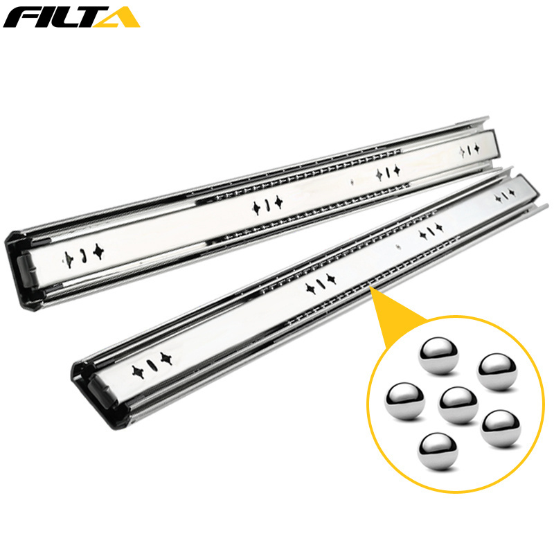 Filta kitchen hardware 3 fold ball bearing extension heavy duty rail telescopic channel drawer slide