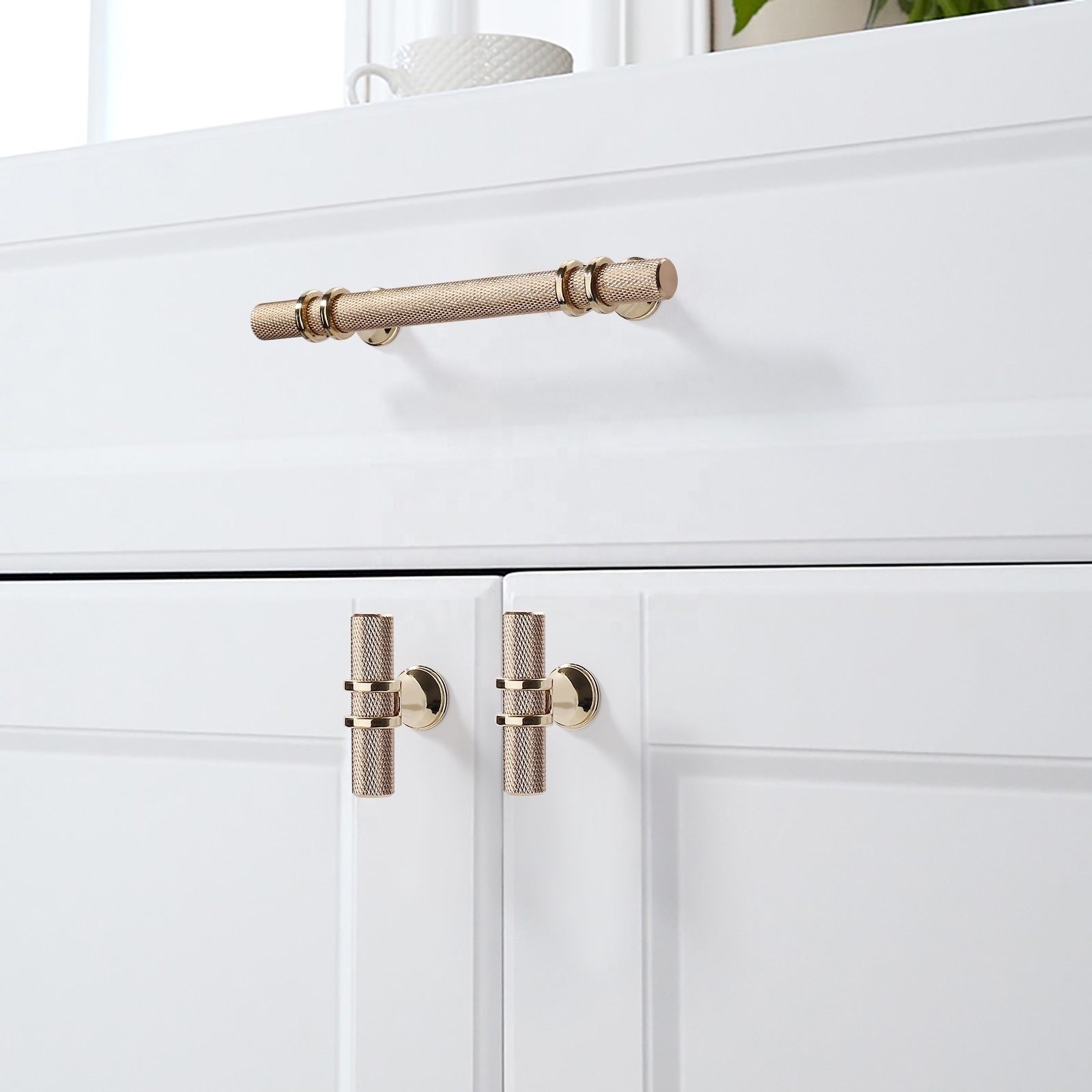 Gold Nordic Kitchen Drawer Wardrobe Brass Pull Handles Embossing Knobs Furniture Cabinets Door Knurling Knurled Handle 4451B