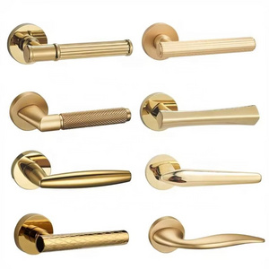 Door Lever Handle Brass Color Solid Metal Interior Door Lock Wooden Door Handles