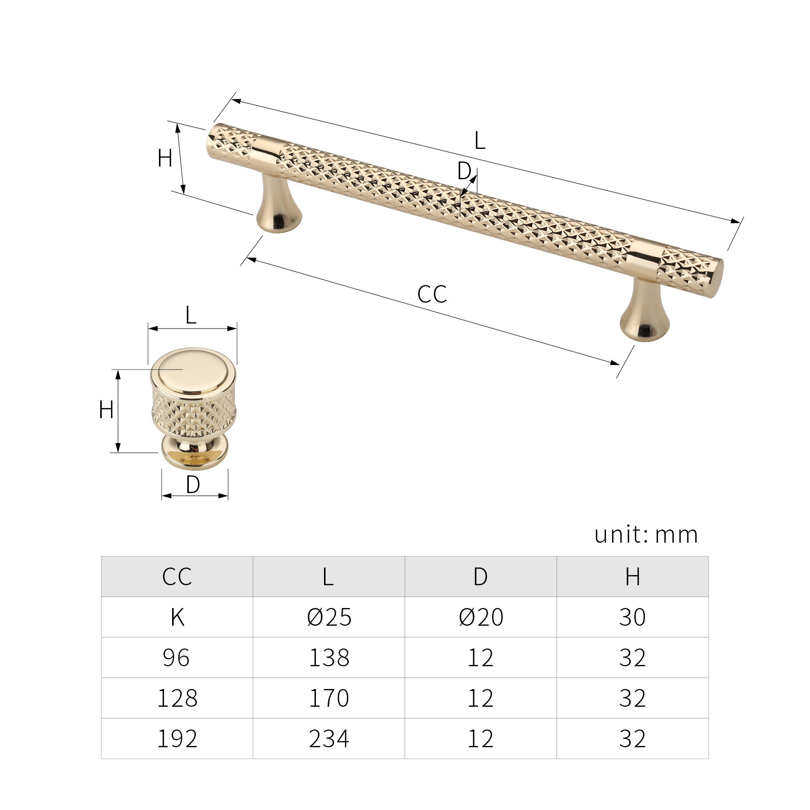 Knurled Textured Wardrobe K Gold Solid Kitchen Cabinet Drawer Door Pulls Knobs Furniture Handle