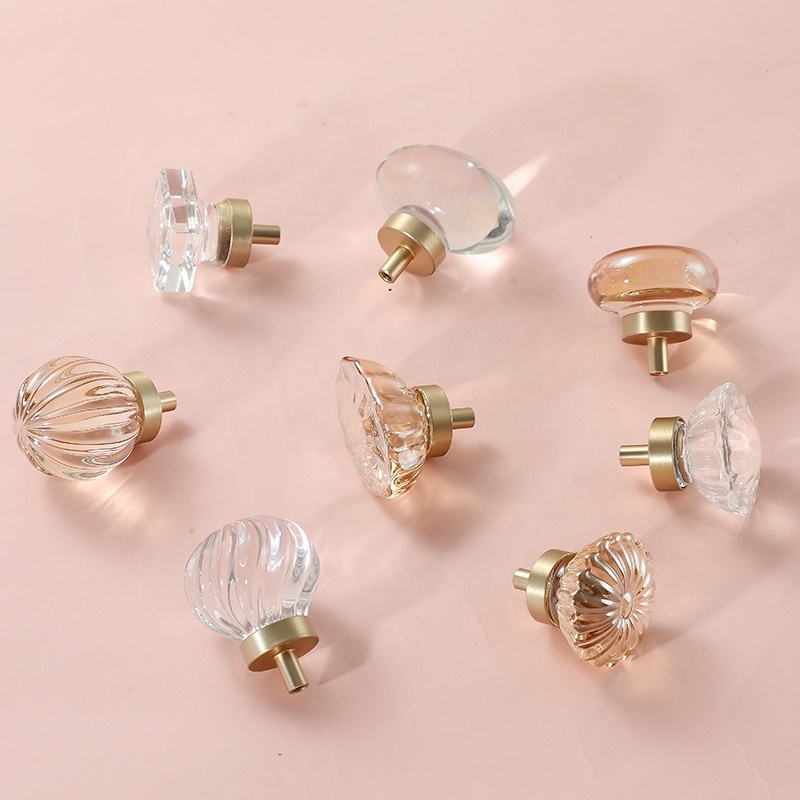 Knobs Furniture Cabinet Brass Crystal Handle Pull Knob Transparent Champagne High Quality Titanium Modern Dresser Knobs